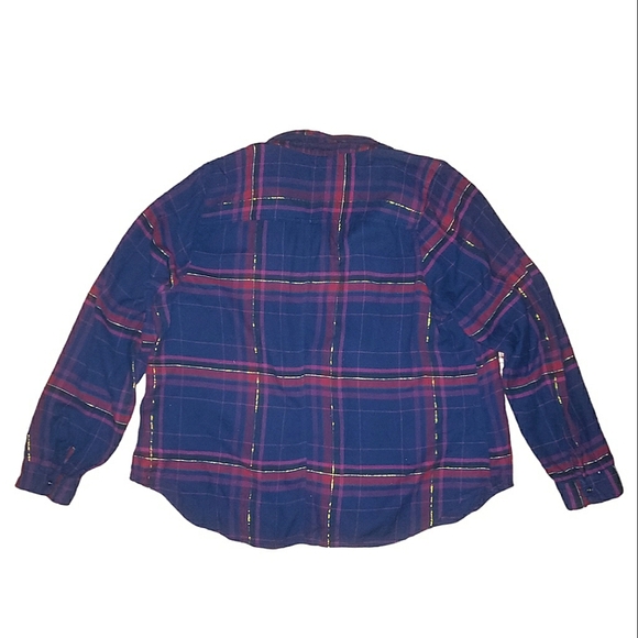 Maurices Double Front Pocket Metallic Tinsel Plaid Button Front Shirt Top 3X - Picture 13 of 16